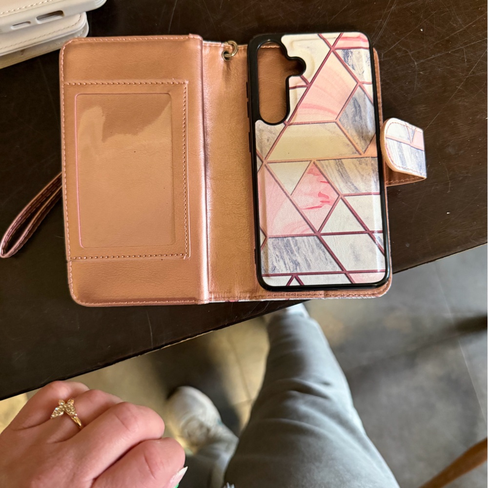 S25 Pink Geometric Wallet Phone Case